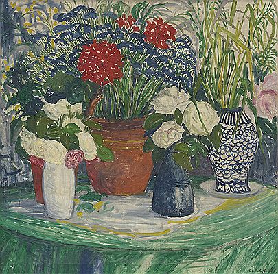 Blumenstilleben mit Rosen und Iris