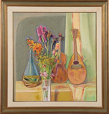 “Natura morta con fiori liuto e viola d’amore”
