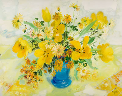Flowers in a Blue Vase