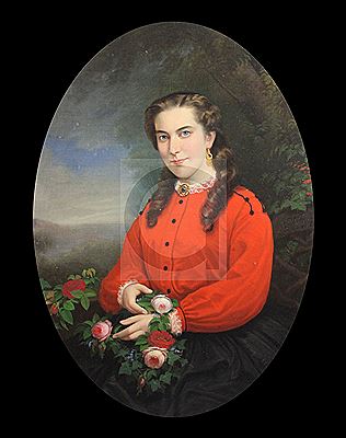 Portrait of a young woman holding a bunch of roses