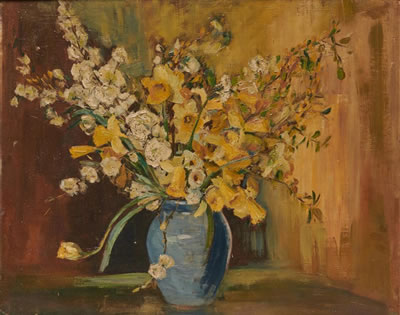 Flowers in a Blue Vase