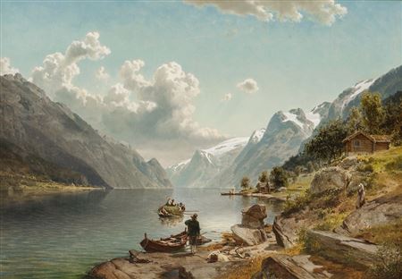 Folk life in Sørfjorden, Hardanger by Johan Fredrik Eckersberg - Auction record, sale price, and art valuation. Compare with similar artists and explore comparable artworks.
