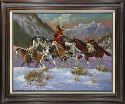Untitled (Snow Scene with Indians on Horseback)
