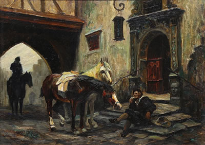 Street Scene with Figures and Horses by Max Ohmayer - Auction record, sale price, and art valuation. Compare with similar artists and explore comparable artworks.