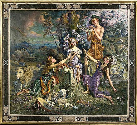 "Frühlingslandschaft mit Familie Wilson", arkadische Szene mit den Porträts des Sohnes und der drei Töchter von Thomas Wilson mit griechischem Tempel, Regenbogen und Apfelblüten by William C Irving - Auction record, sale price, and art valuation. Compare with similar artists and explore comparable artworks.