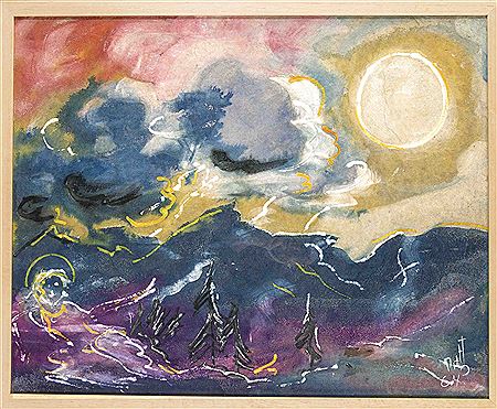 Abstrahierte Landschaft mit großer Sonne