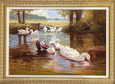 Enten auf ländlichem Gewässer by Heinrich Oesterschmidt - Auction record, sale price, and art valuation. Compare with similar artists and explore comparable artworks.