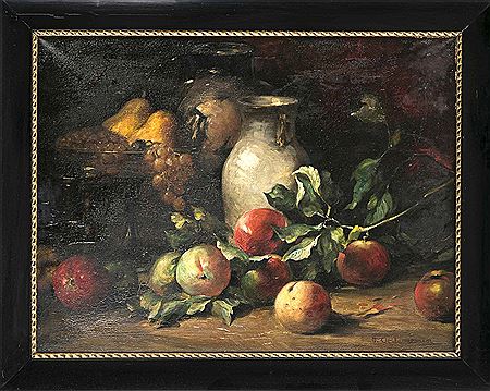Large fruit still life with apples, pears and grapes