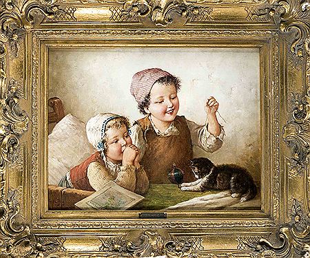 ''Two children play with a young cat' by Fritz Ilg - Auction record, sale price, and art valuation. Compare with similar artists and explore comparable artworks.