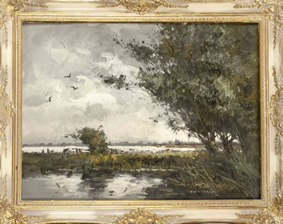 Autumnal bank landscape in the storm