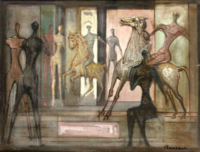 Abstracted-figurative composition with riders by Horst Robert Bonsack - Auction record, sale price, and art valuation. Compare with similar artists and explore comparable artworks.
