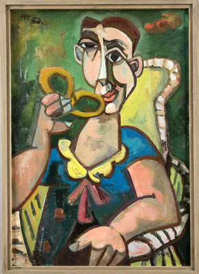 Frau mit Brezel