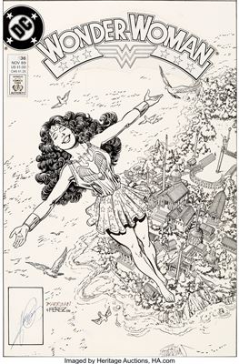 Chris Marrinan and George Perez Wonder Woman V2#36 Cover Original Art (DC, 1989)