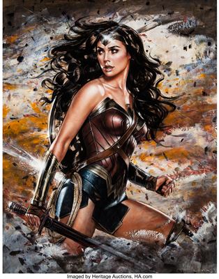 Olivia (Olivia De Berardinis)"Amazon Warrior" Gal Gadot as Wonder Woman Painting Original Art (DC/Warner Brothers Studio, 2017).