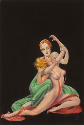 Sample artwork by Margaret Hedda (Johnson) Brundage (1900 - 1976), known for pulp magazine illustration, "weird tales" cover designs - View similar artists and auction records