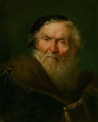 Bearded old man wearing a fur-trimmed cloak with gold clasp
