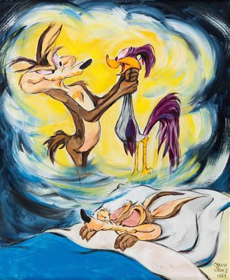 The Dream Wile E. Coyote and Road Runner Oil Painting (1984)