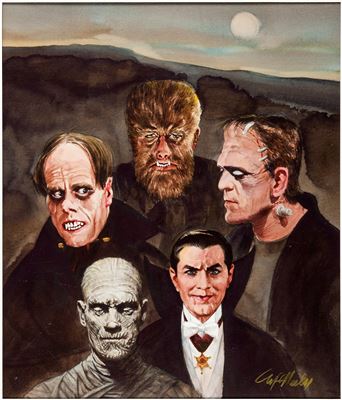 Tom McNeely - Movie Monsters Unicover Corporation Stamp Illustration Original Art (c. 1997) by Tom McNeely - Auction record, sale price, and art valuation. Compare with similar artists and explore comparable artworks.