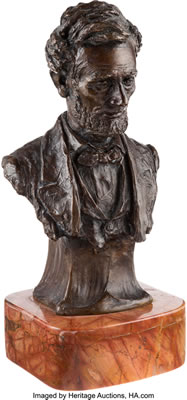 Bronze bust of bearded Lincoln
