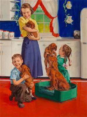 Puppy Love by Charles Winfield Miller - Auction record, sale price, and art valuation. Compare with similar artists and explore comparable artworks.
