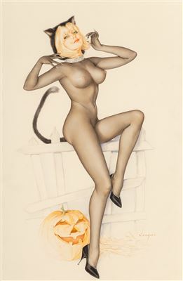 Trick or Treat, Playboy interior illustration by Alberto Vargas - Auction record, sale price, and art valuation. Compare with similar artists and explore comparable artworks.