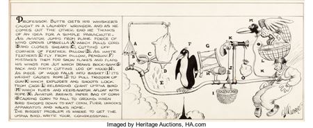 Rube Goldberg Collier's Weekly The Inventions of Professor Lucifer G. Butts, A.K. Comic Strip Original Art dated 8-8-31 (McNaught Syndicate, c. 1931)