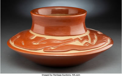 A Santa Clara Carved Redware Jar