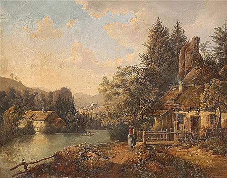 Gebirgslandschaft mit Hütten