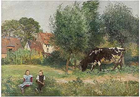 'Abendsonne' (Landschaft mit Kuh)