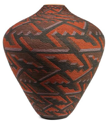 Polychrome Corrugated Ceramic Vase