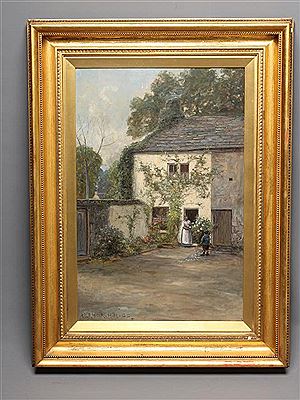 FIGURES BEFORE A COTTAGE AT TEMS BECK