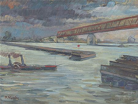 Rheinbrücke in Kehl mit Raddampfer