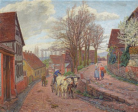 Street in Barbelroth with oxen wagon and persons