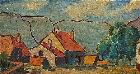 Palatinate, expressionist landscape with houses by Karl Dillinger - Auction record, sale price, and art valuation. Compare with similar artists and explore comparable artworks.