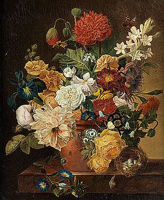 FLOWER STILL LIFE WITH BIRD'S NEST