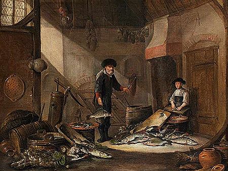 OLD FISHERMAN AND MAID IN A FISH MARKET INTERIOR by Pieter Putter - Auction record, sale price, and art valuation. Compare with similar artists and explore comparable artworks.