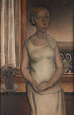 Portrait féminin devant la fenêtre ouverte.