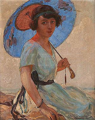 Jeune femme à l’ombrelle en bord de mer