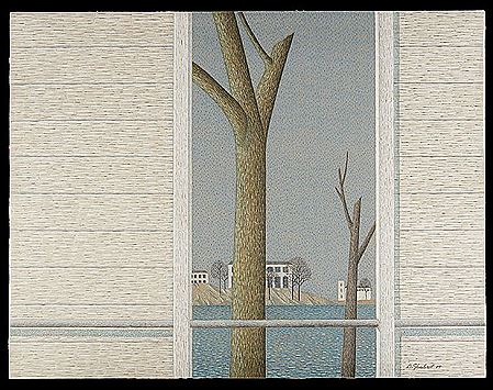 Maison derrière les arbres.