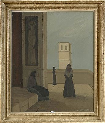 Sample artwork by Edouard War van Overstraeten (1891 - 1981), known for rural landscape, figure and interior scene oil and watercolor  painting - View similar artists and auction records