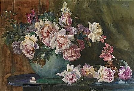 Roses in Blue Vase