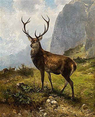 Deer in a mountainscape, 1890 by Ludwig Gustav Voltz - Auction record, sale price, and art valuation. Compare with similar artists and explore comparable artworks.