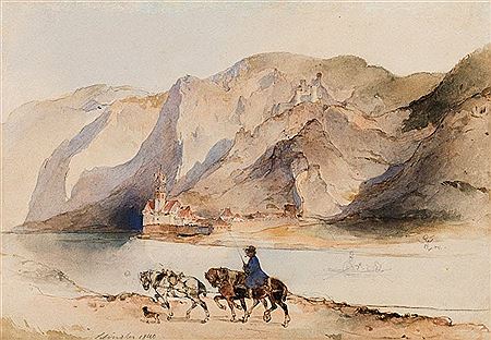 Towpath horses at the Danube near Dürnstein, 1840 by Carl Schindler - Auction record, sale price, and art valuation. Compare with similar artists and explore comparable artworks.