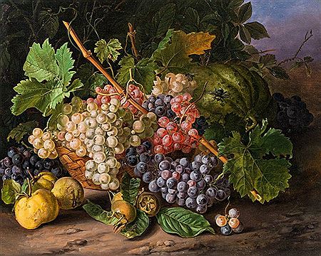 Still life with grapes and quinces