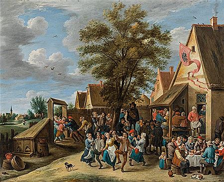 A village kermesse with peasants dancing, c. 1646 by Abraham Teniers - Auction record, sale price, and art valuation. Compare with similar artists and explore comparable artworks.