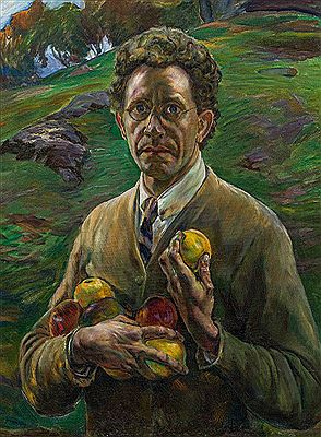 Self portrait with apples, c. 1920