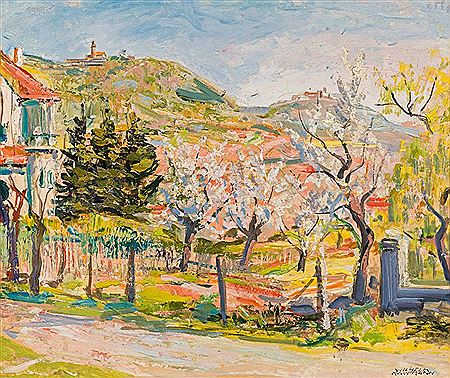 Cherry blossom time in Grinzing (Kahlenberg and Leopoldsberg), 1957 by Wilhelm Kaufmann - Auction record, sale price, and art valuation. Compare with similar artists and explore comparable artworks.