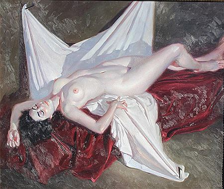 La Desnuda "Nude on White Sheet" by Manuel Monedero - Auction record, sale price, and art valuation. Compare with similar artists and explore comparable artworks.