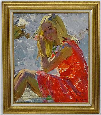Young Girl in Red at the Beach by Nina Alekseevna Sergeeva - Auction record, sale price, and art valuation. Compare with similar artists and explore comparable artworks.