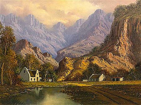 Mountain Landscape with Cape Dutch Cottages